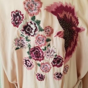 Light Pink Sheer Bird-Flower Embroidered Duster